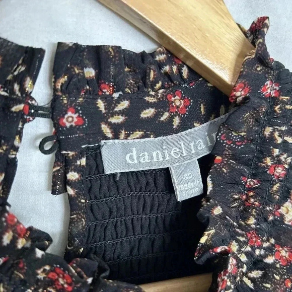 Daniel Rainn Black Floral Metallic Long Sleeve Sheer Layered Blouse Size PS - Picture 5 of 13
